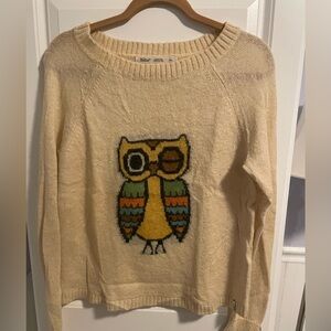 Woolrich Womens Cream Wool Owl Pullover Crewneck Sweater Size M